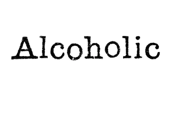 Słowo "Alkoholowe" z maszyny do pisania na białym — Zdjęcie stockowe