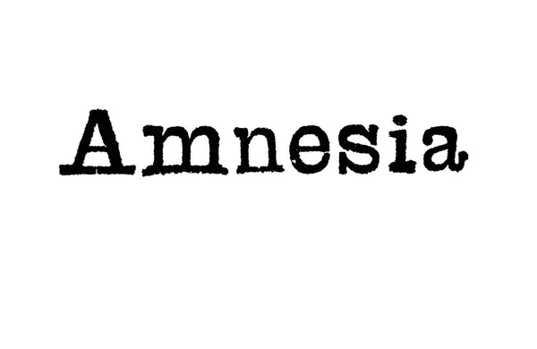 Het Woord Amnesia Van Een Schrijfmachine Een Witte Achtergrond — Stockfoto