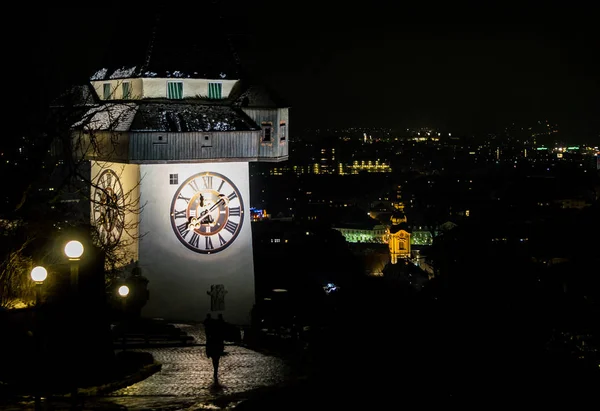 Tour Horloge Graz Assis Sur Sommet Colline Schlossberg Veille Sur — Photo