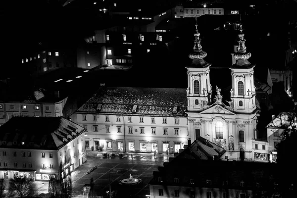 Graz Austria 2018 Czarno Białe Zdjęcie Kościoła Lendplatz Mariahilfe — Zdjęcie stockowe