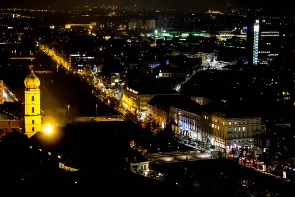 Грац Австрия 2018 Ночная Сцена Города Смотрящего Холма Шлоссберг — стоковое фото