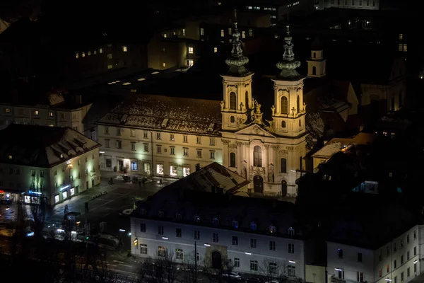 Graz Αυστρία 2018 Εκκλησία Mariahilfe Φωτίζεται Νύχτα — Φωτογραφία Αρχείου