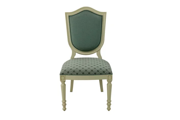 背靠背的木制椅子 白色底座上有柔软的绿色内饰 — 图库照片