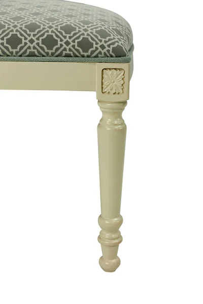 Holzbein Eines Stuhls Mit Grünem Sitz Auf Weißem Hintergrund — Stockfoto