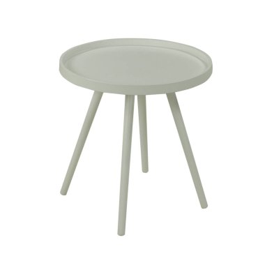4 ayaklı küçük yuvarlak beyaz masa.