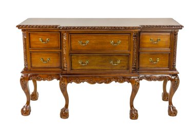 Beyaz arka planda, tahta kahverengi çekmece sandığı.