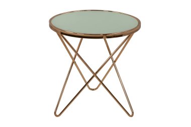 Beyaz arkaplanda bronz renkli yuvarlak masa