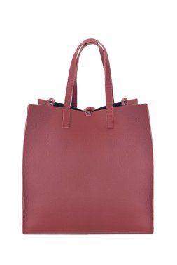 Beyaz arka plandaki kadınlar için hakiki deri çanta.