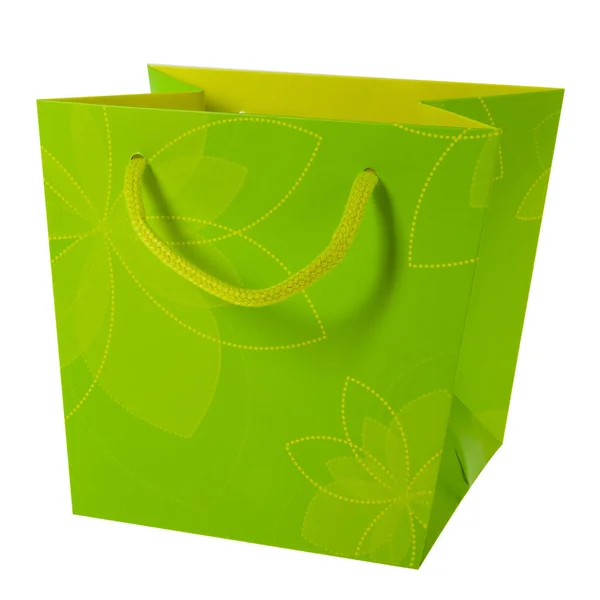 green bag gift bag with handles on white background