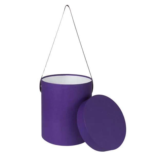 Boîte Ronde Carton Violet Avec Couvercle Pour Cadeau Sur Fond — Photo