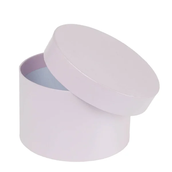 Purpurowe Okrągłe Pudełko Tekturowe Wieczkiem Prezent Białym Tle — Zdjęcie stockowe