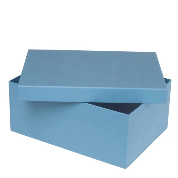 Caixa Papelão Quadrado Azul Com Tampa Para Presente Fundo Branco — Fotografia de Stock