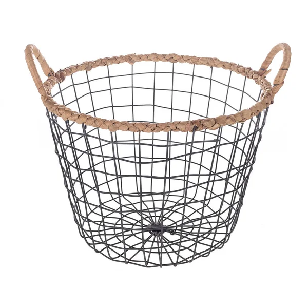 Metal Blanket Basket Space Text Idea Interior Design Isolated White — Stock Photo, Image