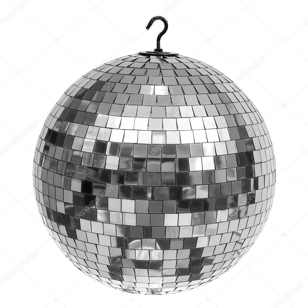 silver disco ball isolated on a white background.