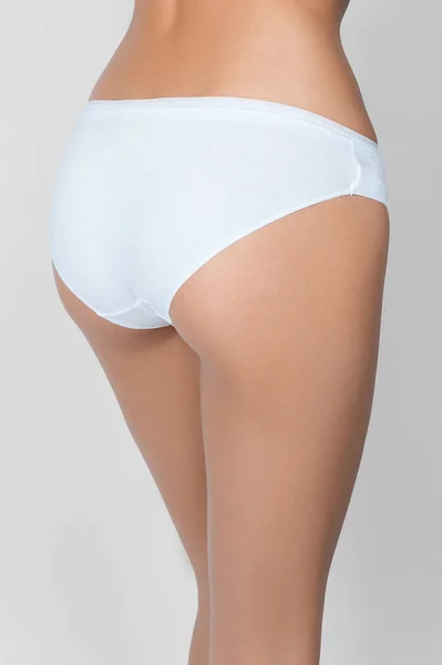 Woman White Underpants Gray Background — Stock Photo, Image