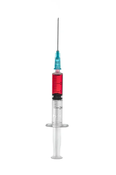 Spritze Nadel Mit Medikamenten Rote Flüssigkeit Spritze — Stockfoto