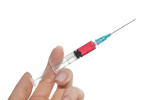 Syringe Needle Medicines Female Doctor Hand Holds Syringe — Stock Photo, Image