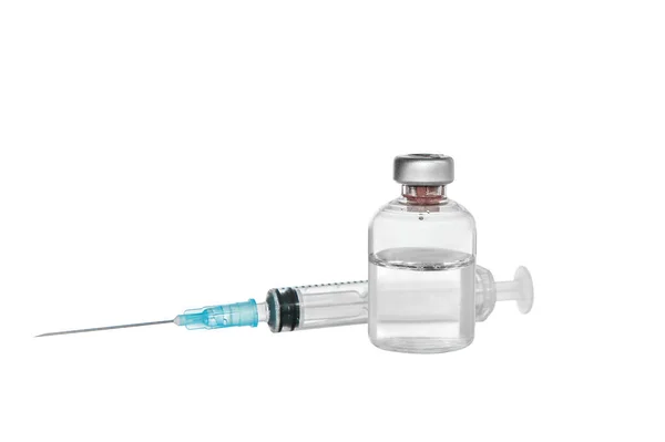 Jeringa Frasco Con Medicamentos Una Membrana Ampolla Estéril Líquido Transparente — Foto de Stock