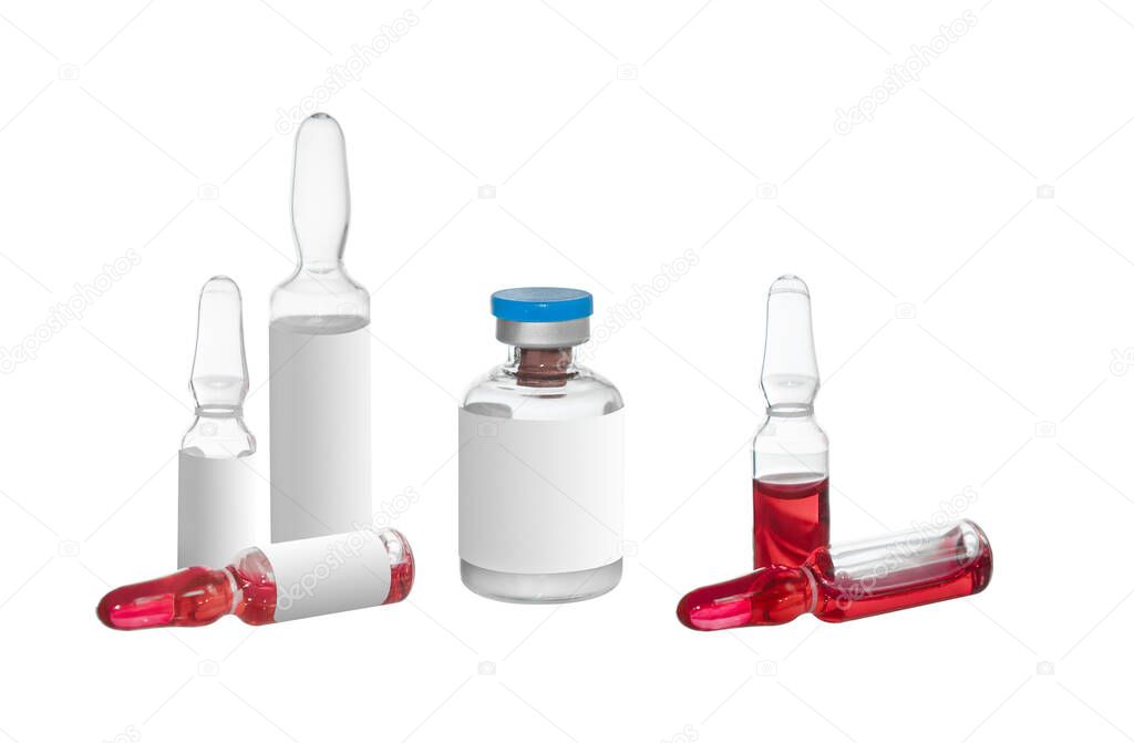 Ampoules with medicines and vitamins with white labels