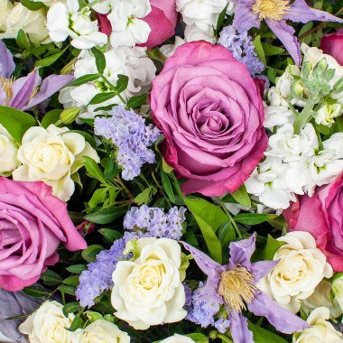 Gül buketi. Yakın çekim, üst görünüm