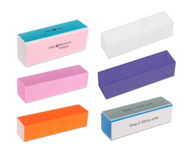 Tırnak törpüleme dosyaları. Beyaz arka planda izole edilmiş manikür araçları