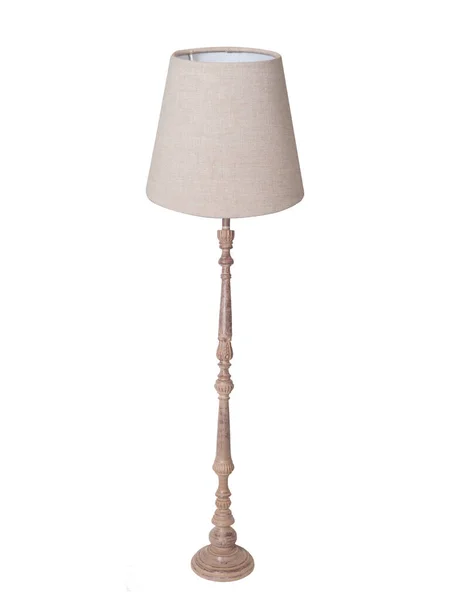 Krásná Podlaha Lampa Dřevěné Noze Izolované Bílém Pozadí — Stock fotografie