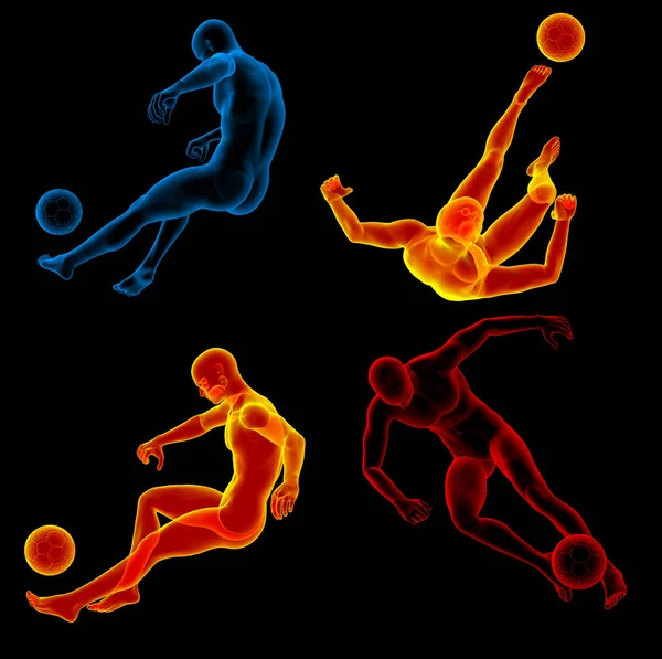 人間の蹴るボールの 3 d レンダリング図 — ストック写真