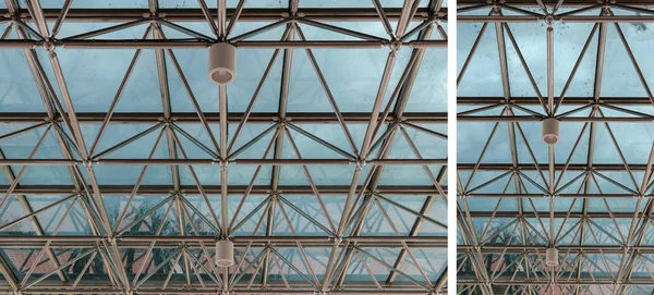 Modern glass roofand lamp inside greenhouse — Stock Photo, Image