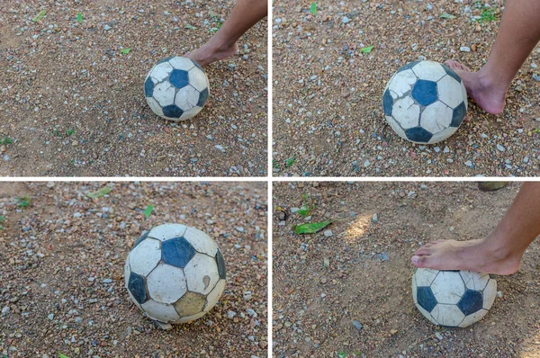 lose up of football player tread on the ball