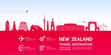 Yeni Zelanda seyahat hedef büyük vektör illüstrasyonuName.