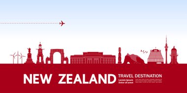 Yeni Zelanda seyahat hedef büyük vektör illüstrasyonuName.