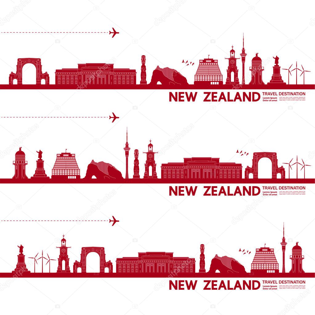 New Zealand travel destination grand vector illustration.