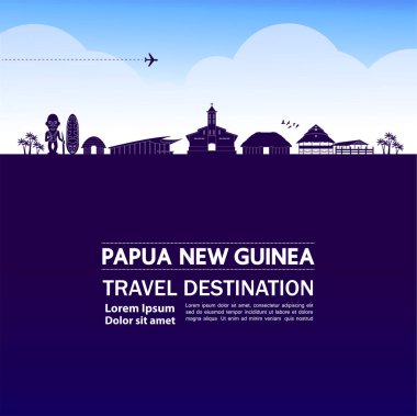 Papua Yeni Gine seyahat hedefi büyük vektör çizimi.