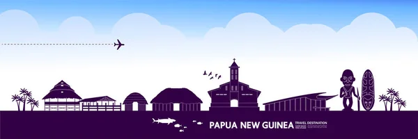 Ilustrasi Grand Vektor Tujuan Perjalanan Papua Nugini - Stok Vektor