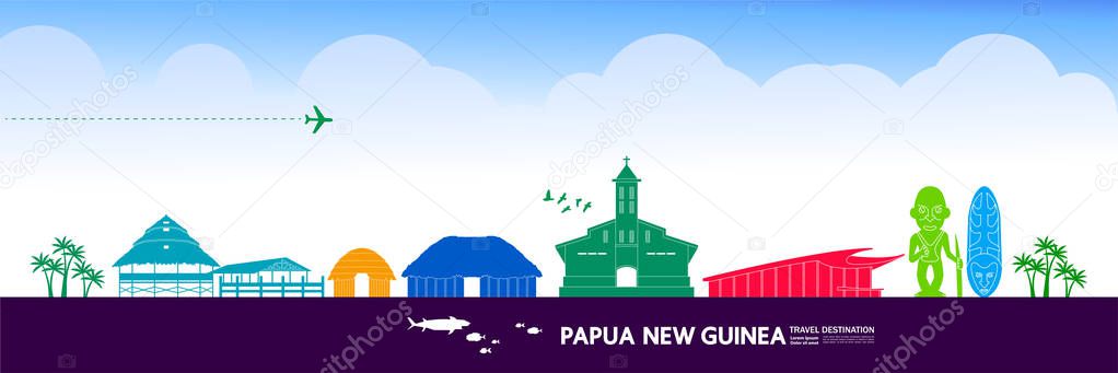 Papua New Guinea travel destination grand vector illustration.