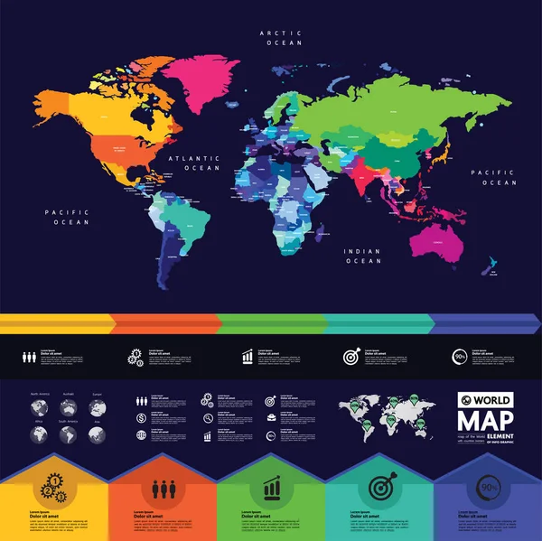 Grand World Mapę Element Graficzny Ilustracja Wektorowa — Wektor stockowy