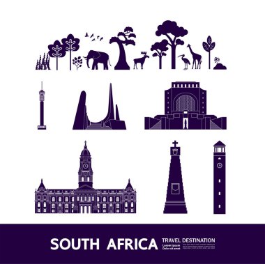 Güney Afrika seyahat hedefi büyük vektör çizimi.