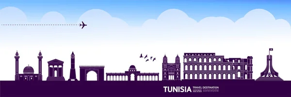 Tunisia Travel Destination Grand Vector Illustration — 스톡 벡터