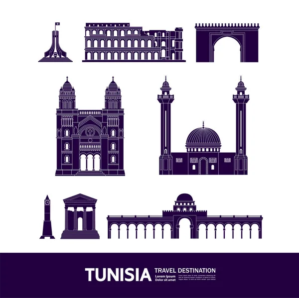 Tunisia Travel Destination Grand Vector Illustration — 스톡 벡터