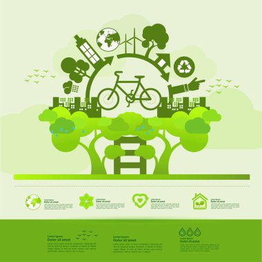 Yeşil ekoloji vektörü illüstrasyonuyla birlikte dünyayı kurtarın.
