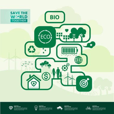 Yeşil ekoloji vektörü illüstrasyonuyla birlikte dünyayı kurtarın.