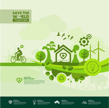 Yeşil ekoloji vektörü illüstrasyonuyla birlikte dünyayı kurtarın.