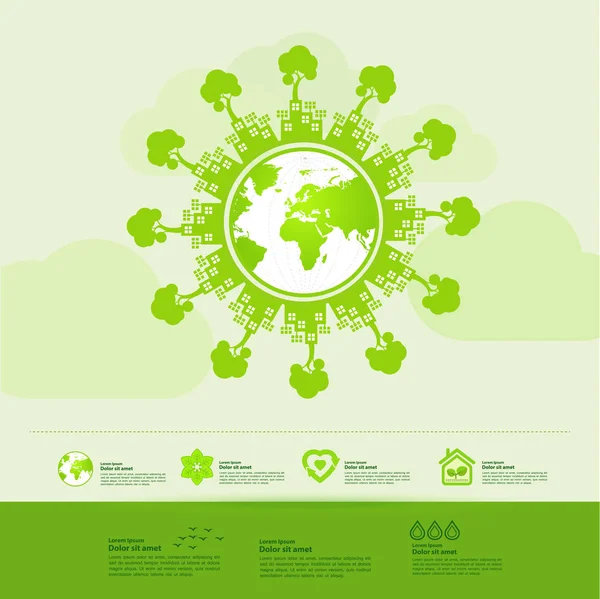 Red Wereld Samen Groene Ecologie Vector Illustratie — Stockvector