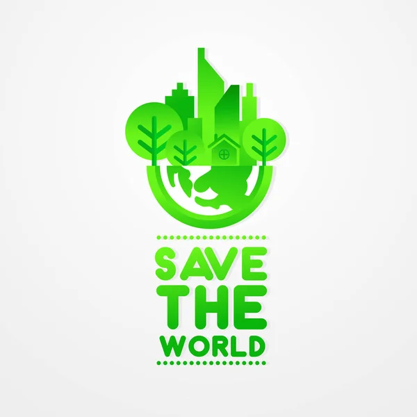 Salvar Mundo Juntos Ecología Verde Vector Ilustración — Vector de stock