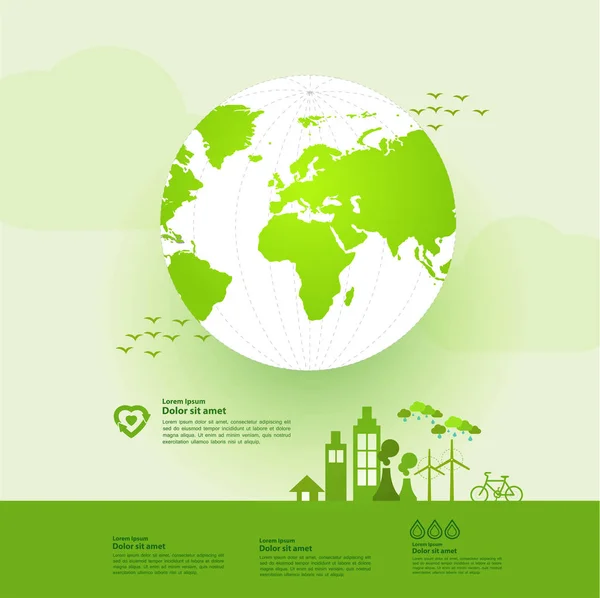 Red Wereld Samen Groene Ecologie Vector Illustratie — Stockvector