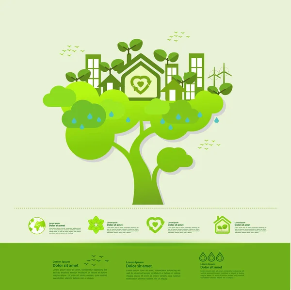Red Wereld Samen Groene Ecologie Vector Illustratie — Stockvector