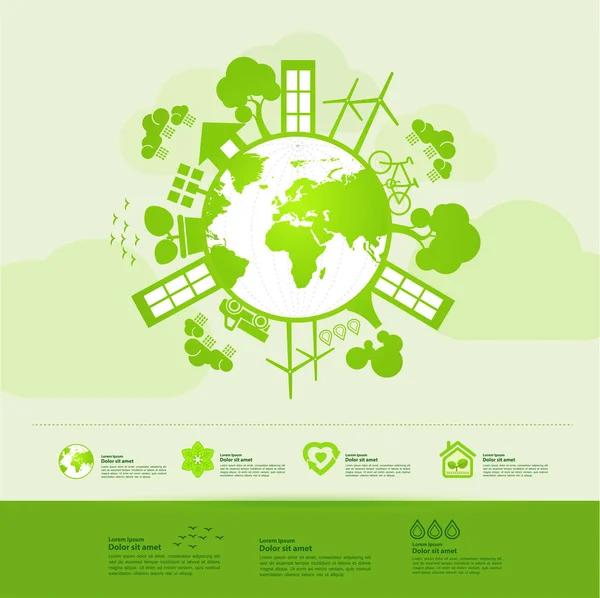 Red Wereld Samen Groene Ecologie Vector Illustratie — Stockvector