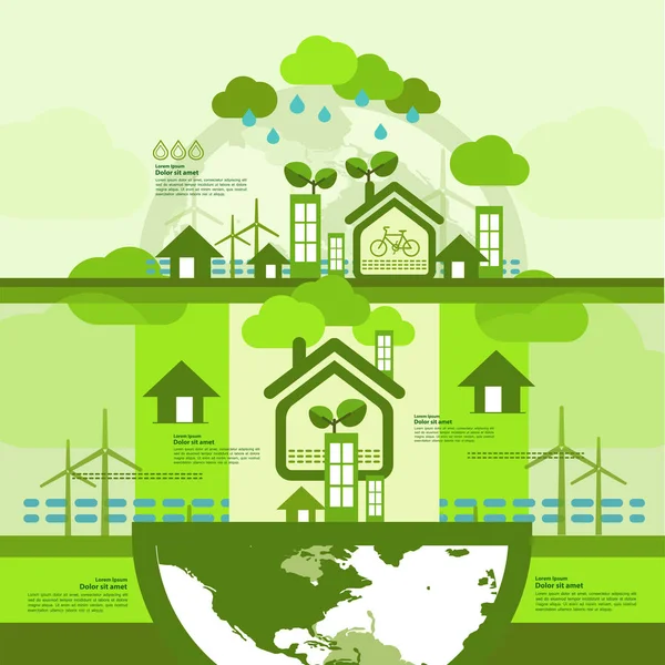 Red Wereld Samen Groene Ecologie Vector Illustratie — Stockvector