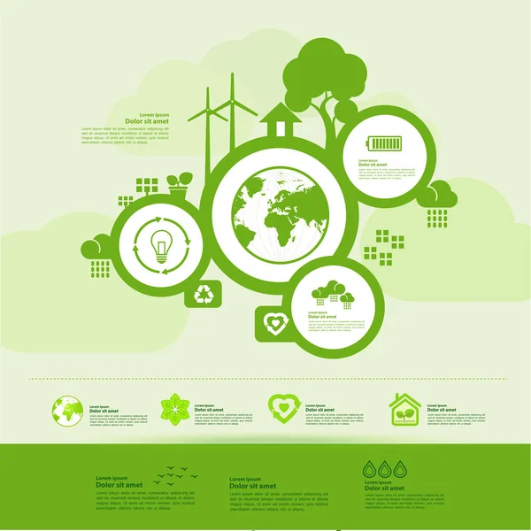 Red Wereld Samen Groene Ecologie Vector Illustratie — Stockvector