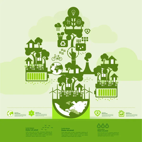 Mentse Meg Világot Együtt Zöld Ökológia Vektor Illusztráció — Stock Vector